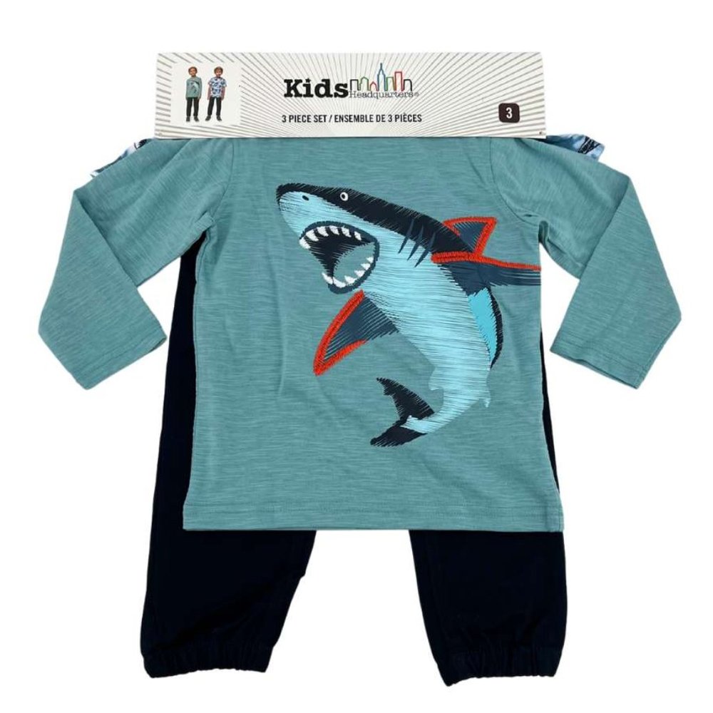 Kids Headquarters | Boy's Shark Clothing Set | 3 Pieces | Blue | Various Sizes